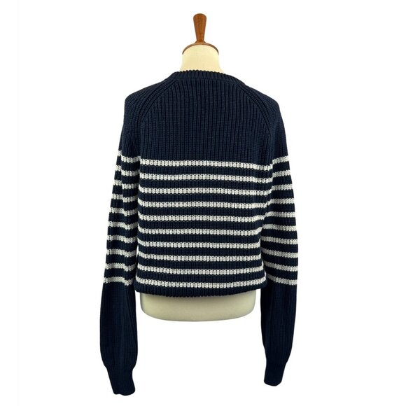 J. Crew Knit Sweater Womens M Crew Neck Cotton Navy White Striped - Picture 3 of 12